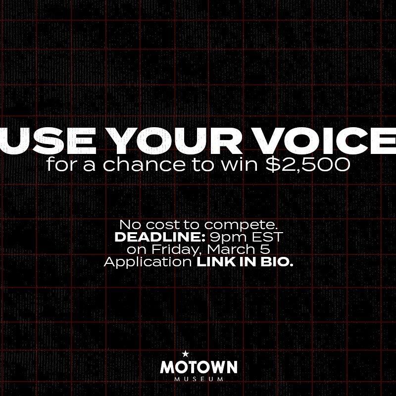 Motown Museum Event Flyer - USE YOUR VOICE for a chance to win $2,500